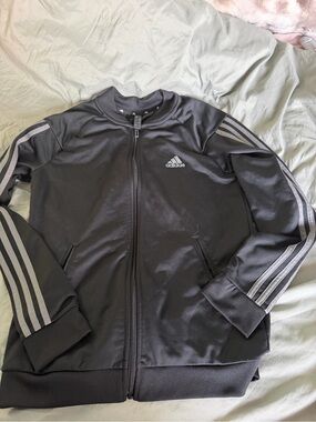 adidas Black Lightweight Track Jacket with Gray Stripes